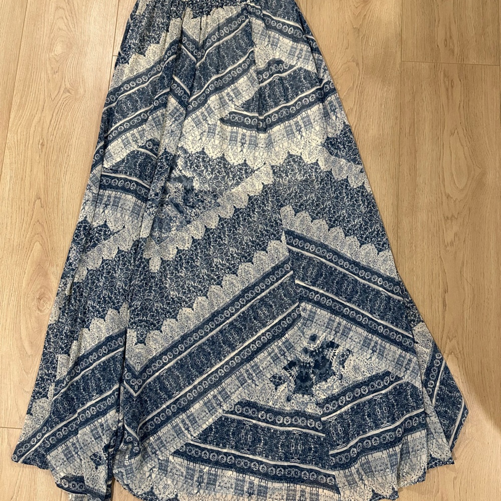 Abercrombie & Fitch Cream and Blue Tiered Maxi Skirt for Resort Wear